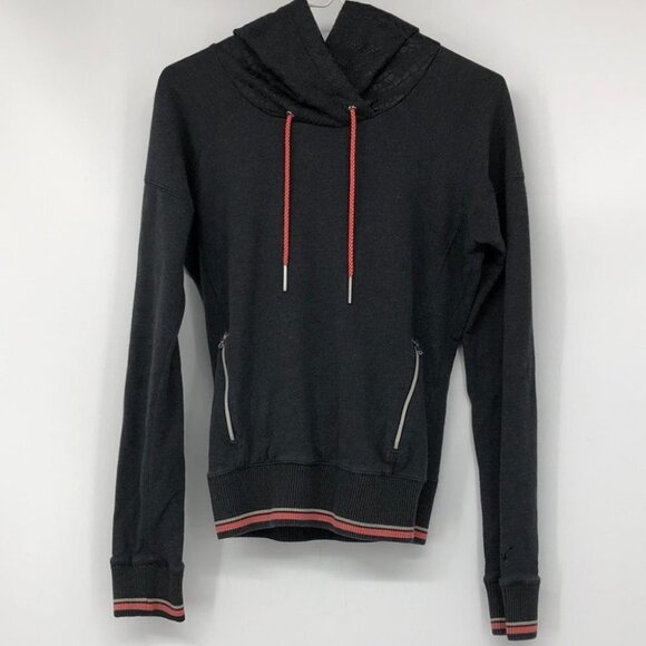 Puma charcoal grey pullover hoodie with through pocket hot pink accents S - Picture 13 of 13